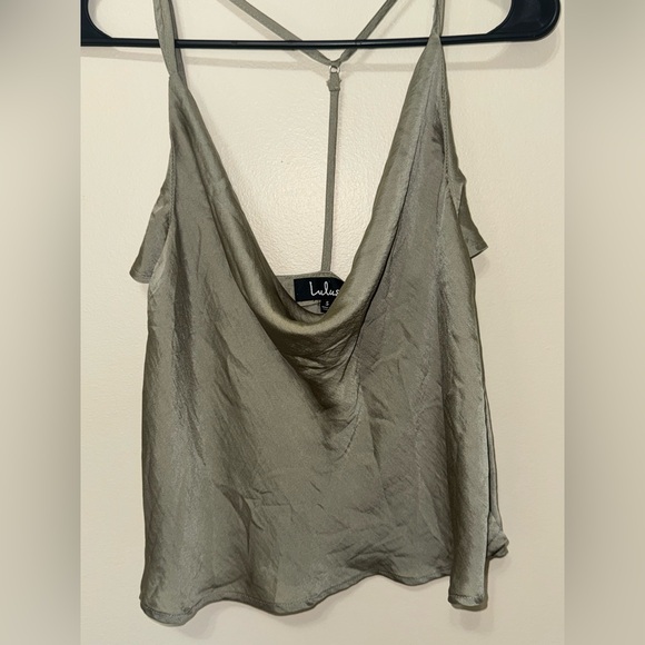 Lulu's Olive Satin Cropped Tank - Picture 2 of 4